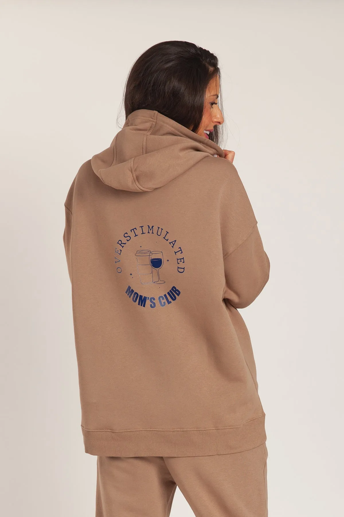 Overstimulated Mom’s Club Hoodie in Camel sold by Lazypants