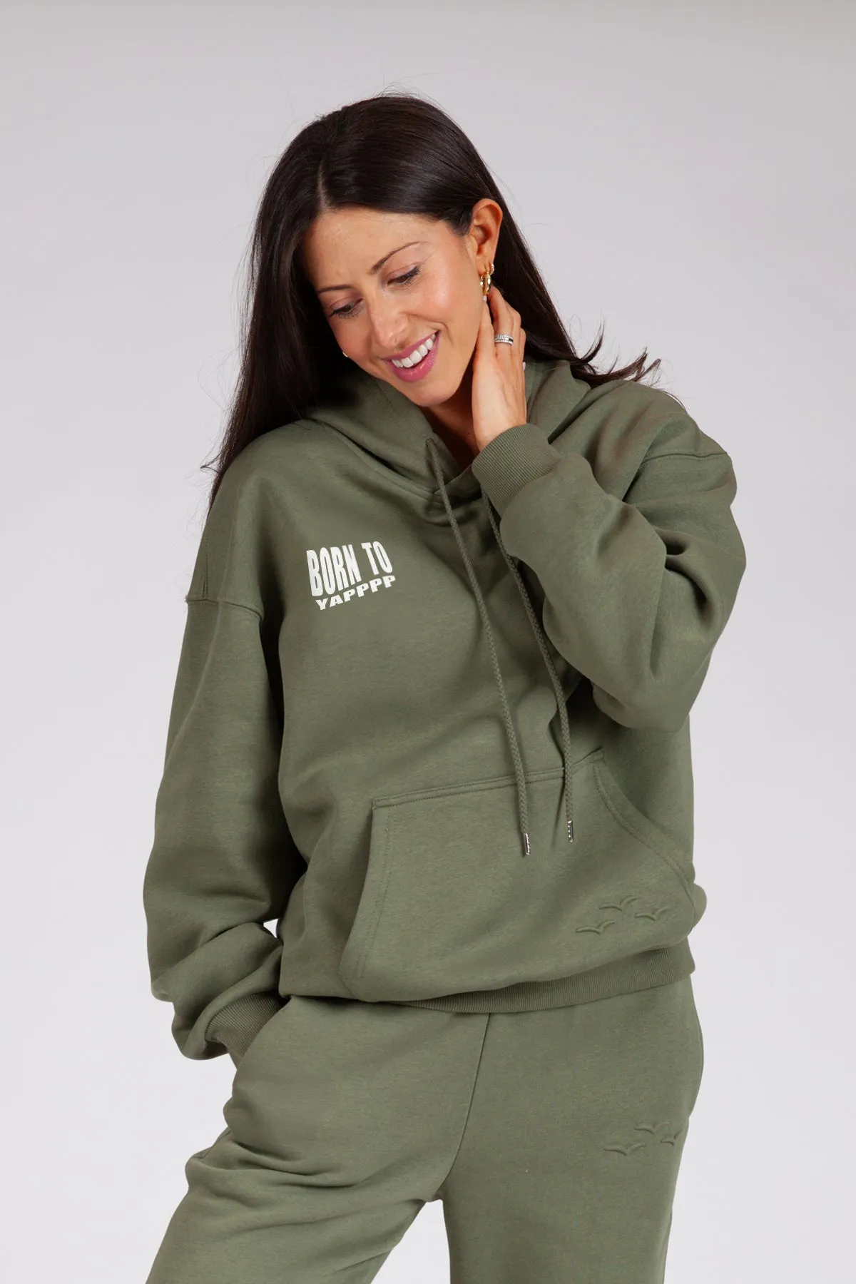 Born to Yap Hoodie In olive sold by Lazypants