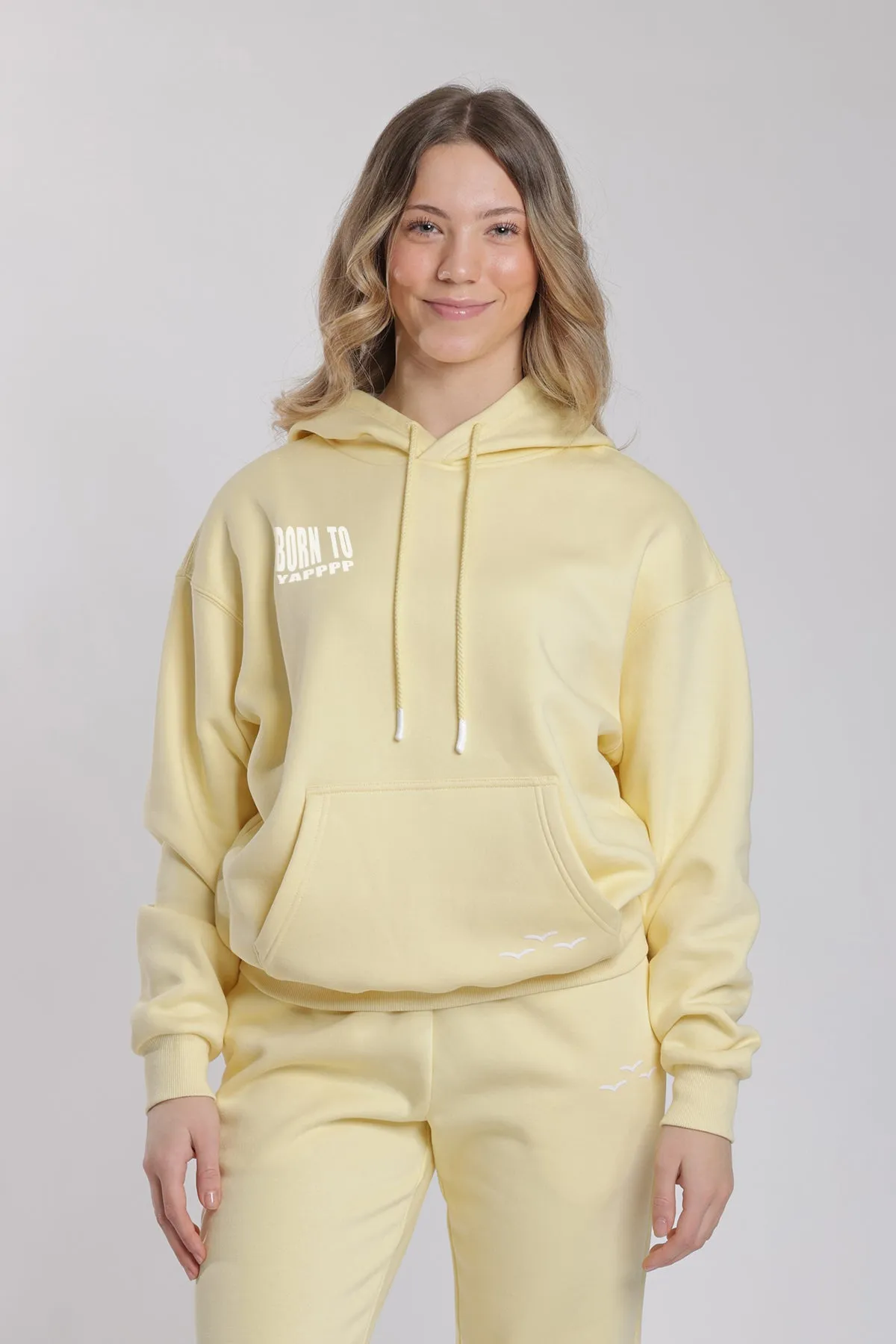 Born to Yap Hoodie in banana yellow sold by Lazypants