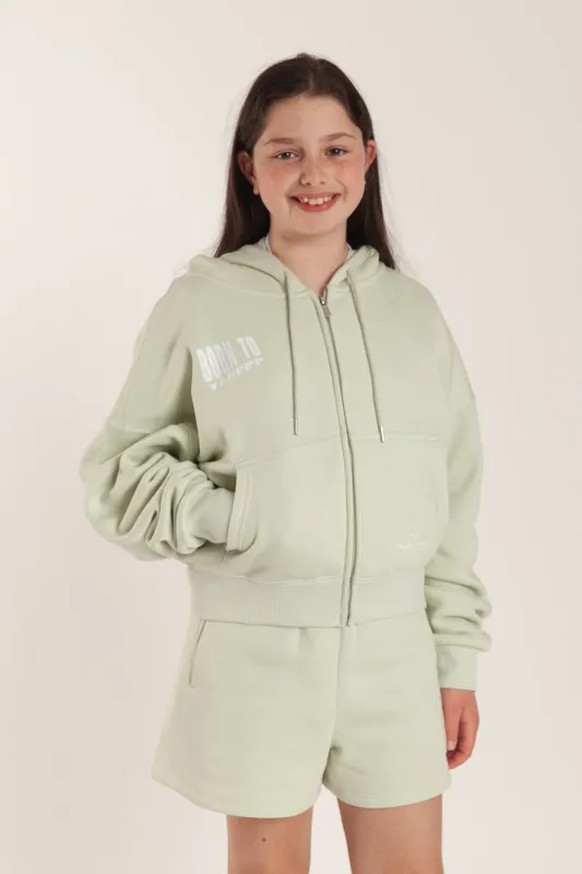Born to Yap Zip Up Hoodie in silver green made by Lazypants
