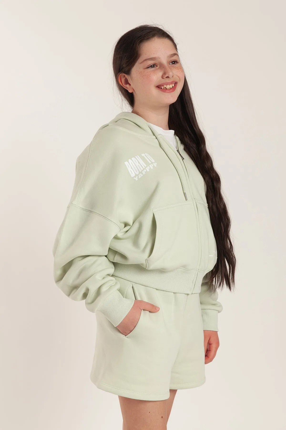 Born to Yap Zip Up Hoodie in silver green sold by Lazypants product image thumbnail 2