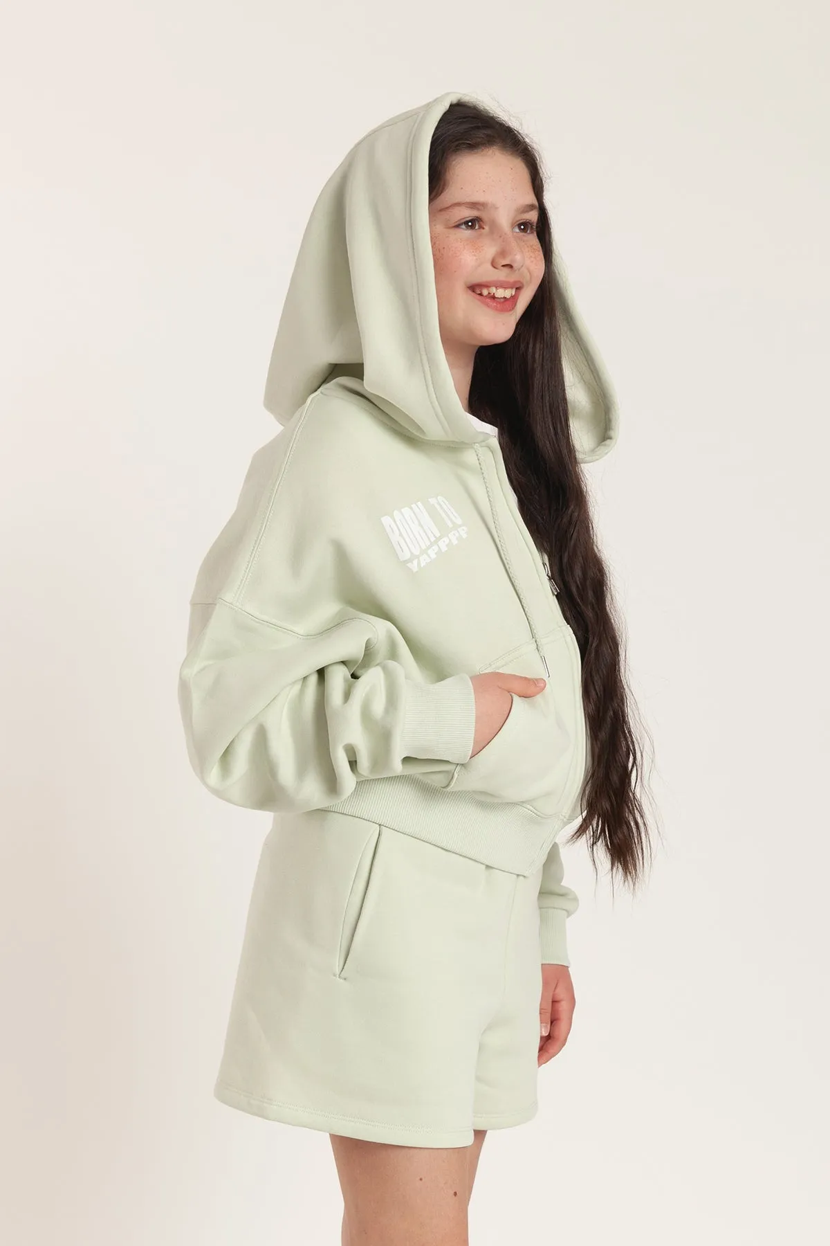 Born to Yap Zip Up Hoodie in silver green sold by Lazypants product image thumbnail 3