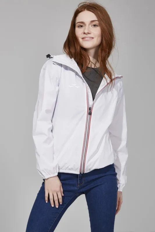 Women's White Full Zip Packable Rain Jacket and Windbreaker sold by Lazypants