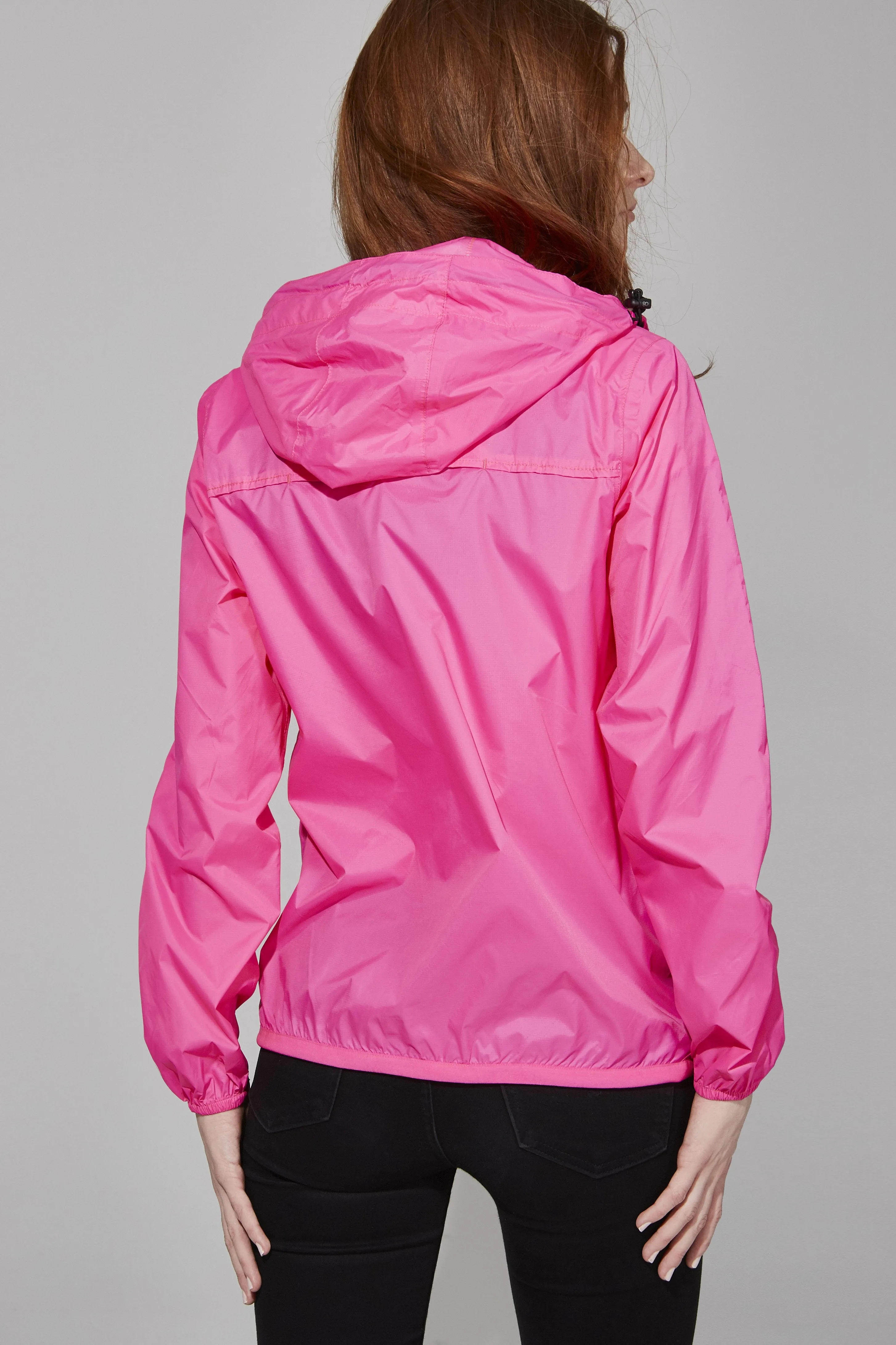 Women's pink fluo full zip packable rain jacket and windbreaker sold by Lazypants product image thumbnail 2