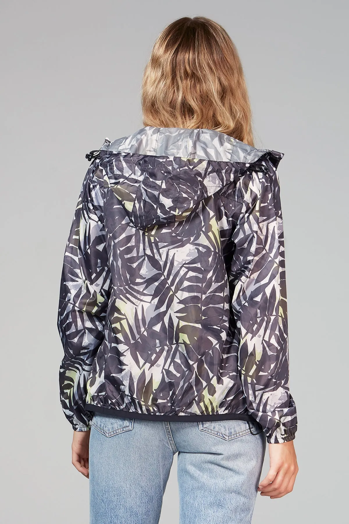 Women's Palm Print Full Zip Packable Rain Jacket and windbreaker sold by Lazypants product image thumbnail 2