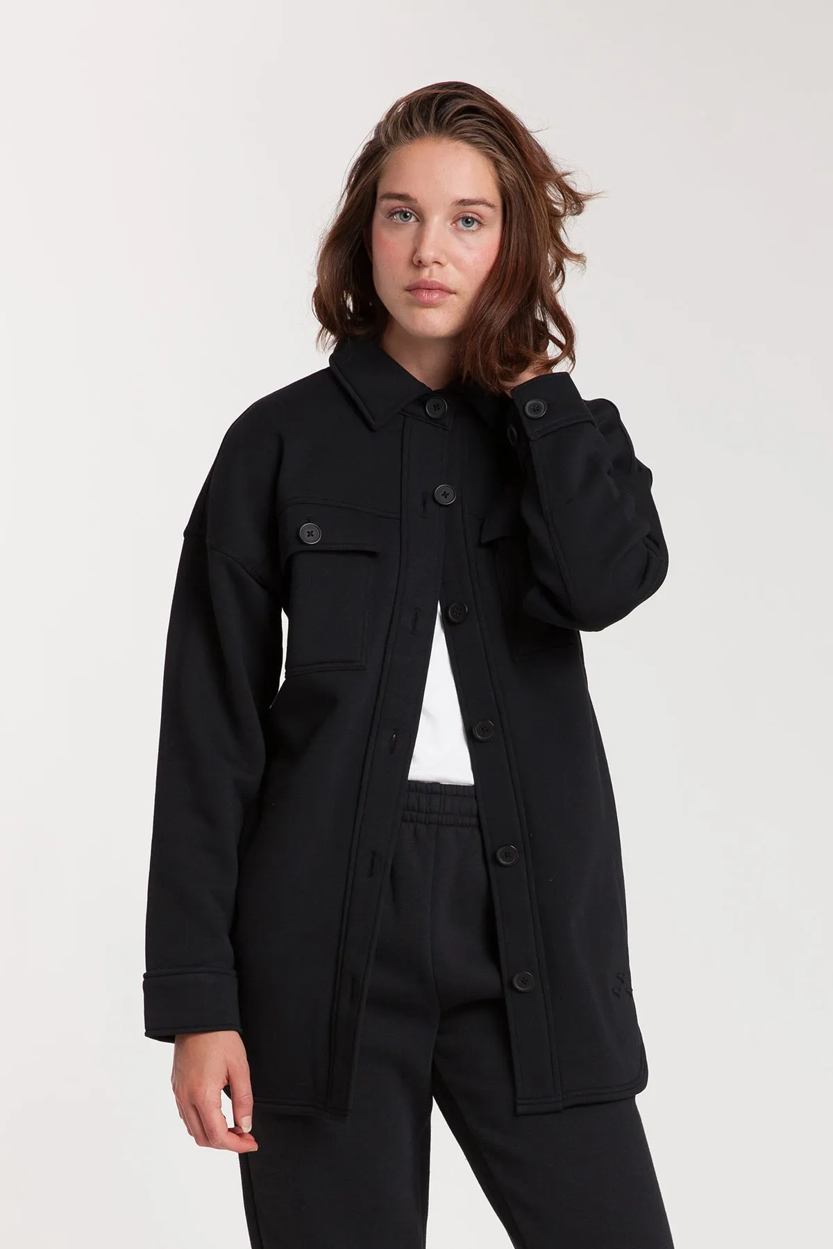 Amber Fleece Shacket in Black sold by Lazypants