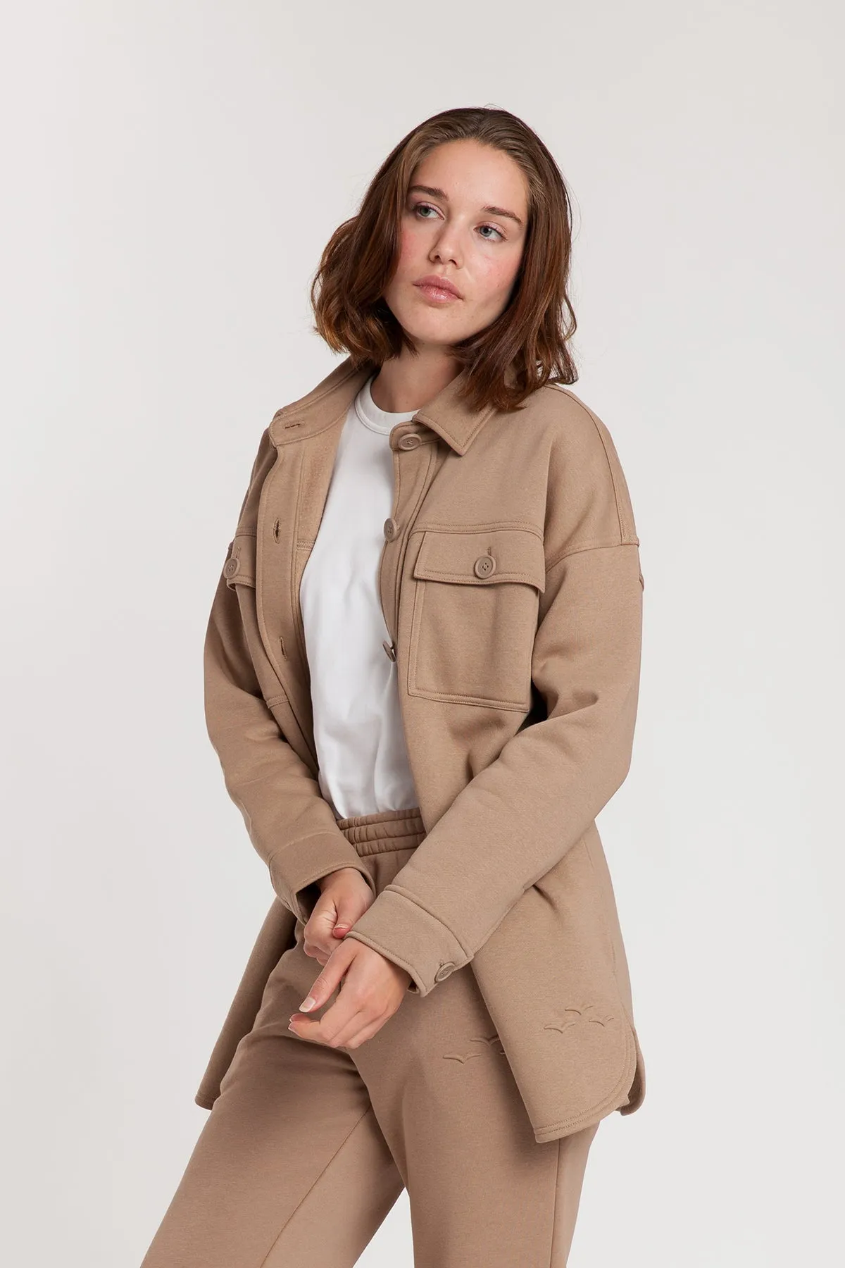 Fleece Shacket in Camel sold by Lazypants