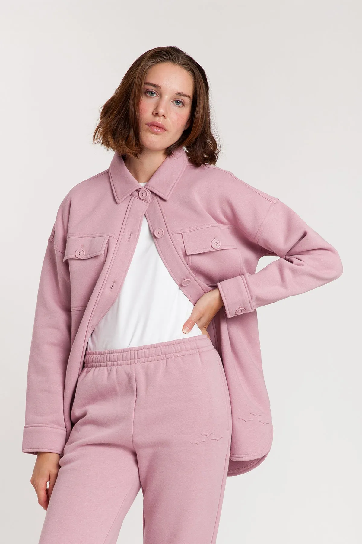 Amber Fleece Shacket in Rose sold by Lazypants