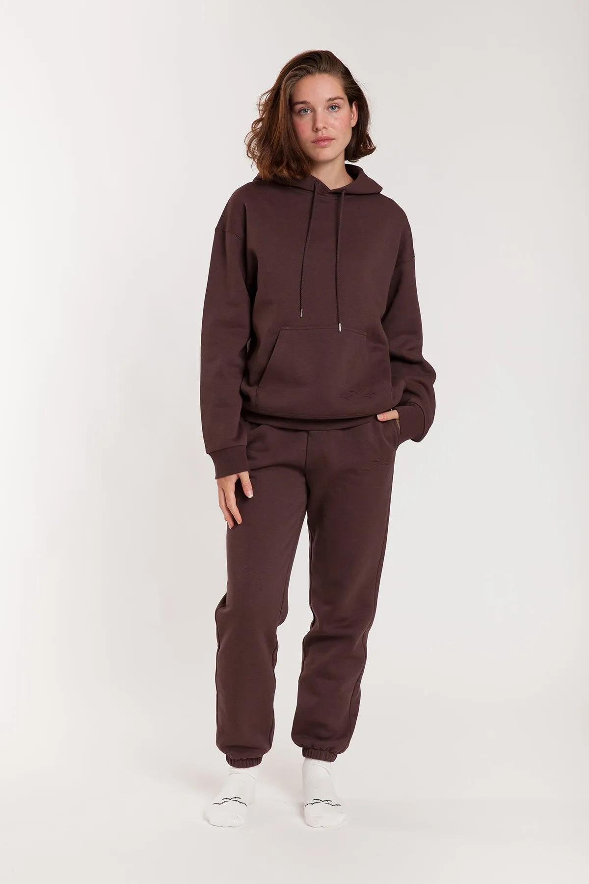 Women’s premium fleece relaxed sweatsuit set in espresso sold by Lazypants