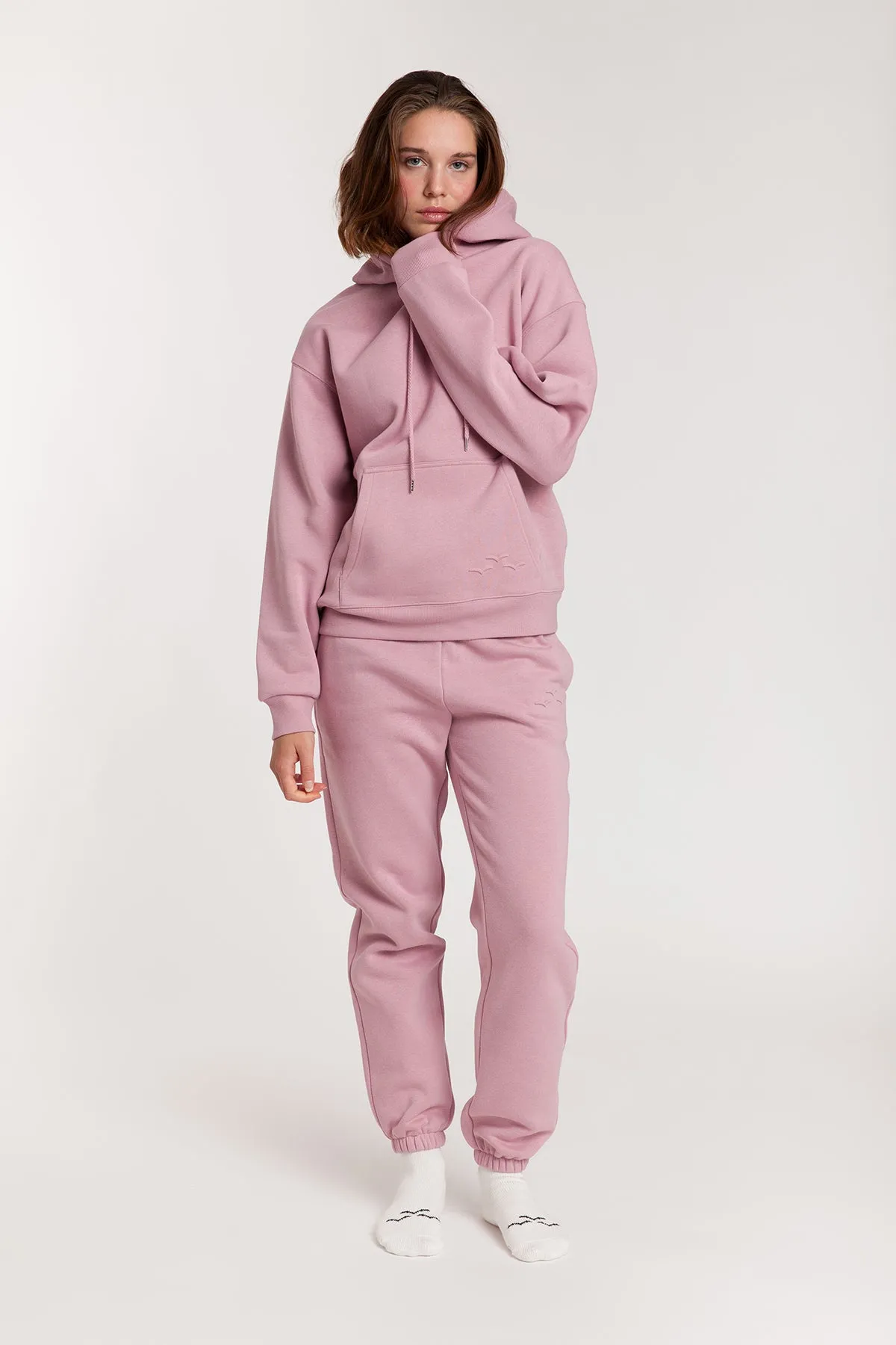 Women’s premium fleece relaxed sweatsuit set in rose sold by Lazypants