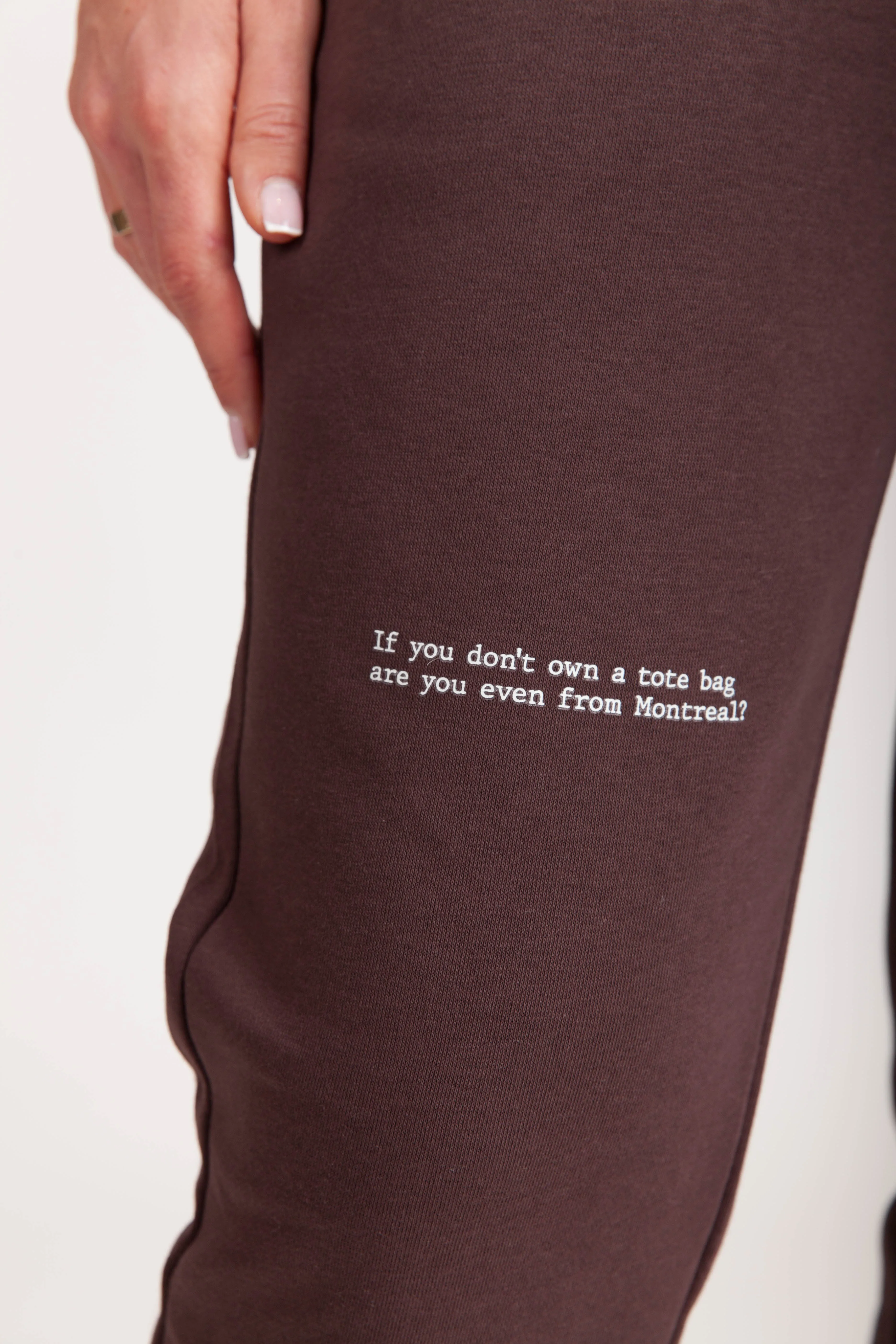 Men's "ARE YOU EVEN FROM MONTREAL" Joggers in Espresso sold by Lazypants product image thumbnail 2