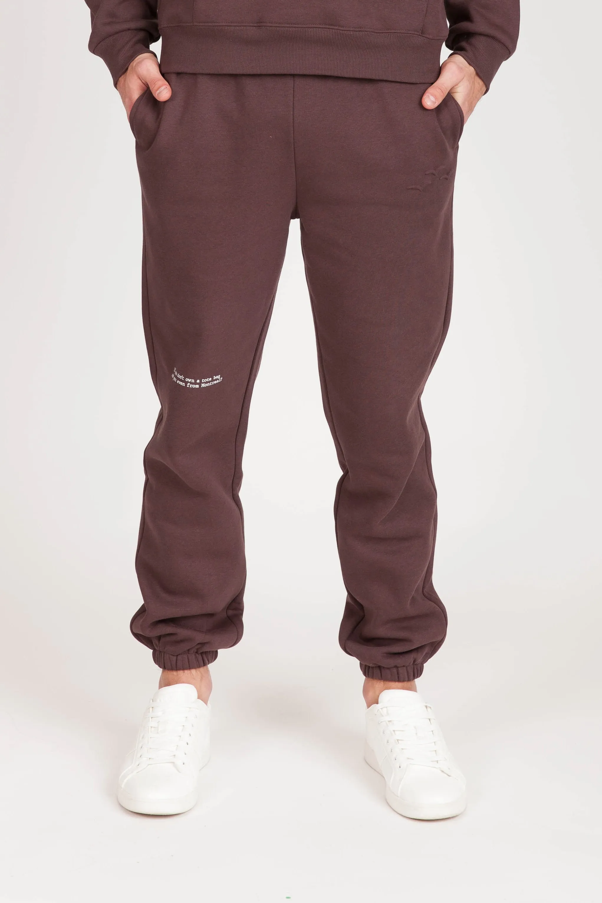 Men's "ARE YOU EVEN FROM MONTREAL" Joggers in Espresso sold by Lazypants product image thumbnail 3