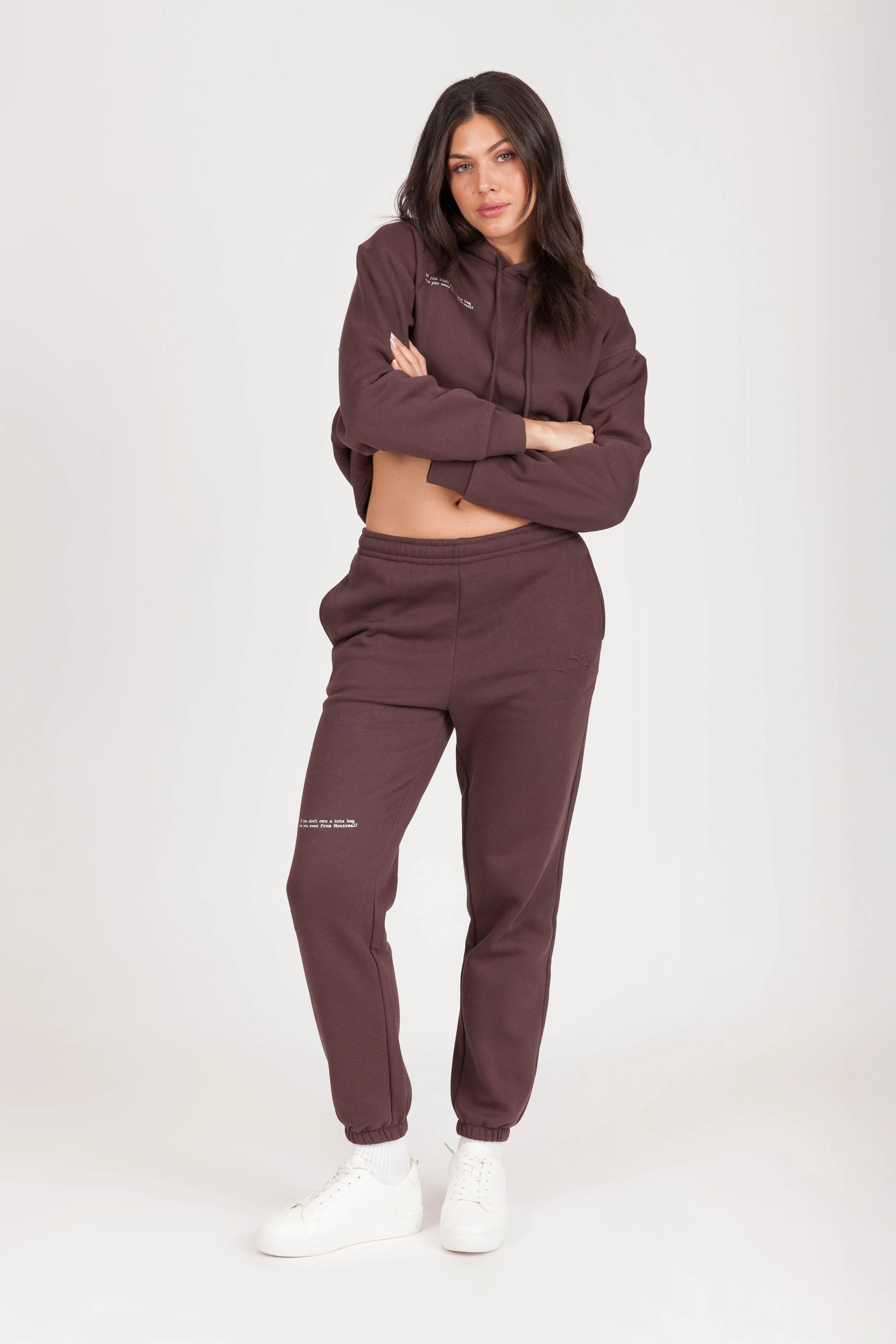 Women's "ARE YOU EVEN FROM MONTREAL" Joggers in Espresso sold by Lazypants