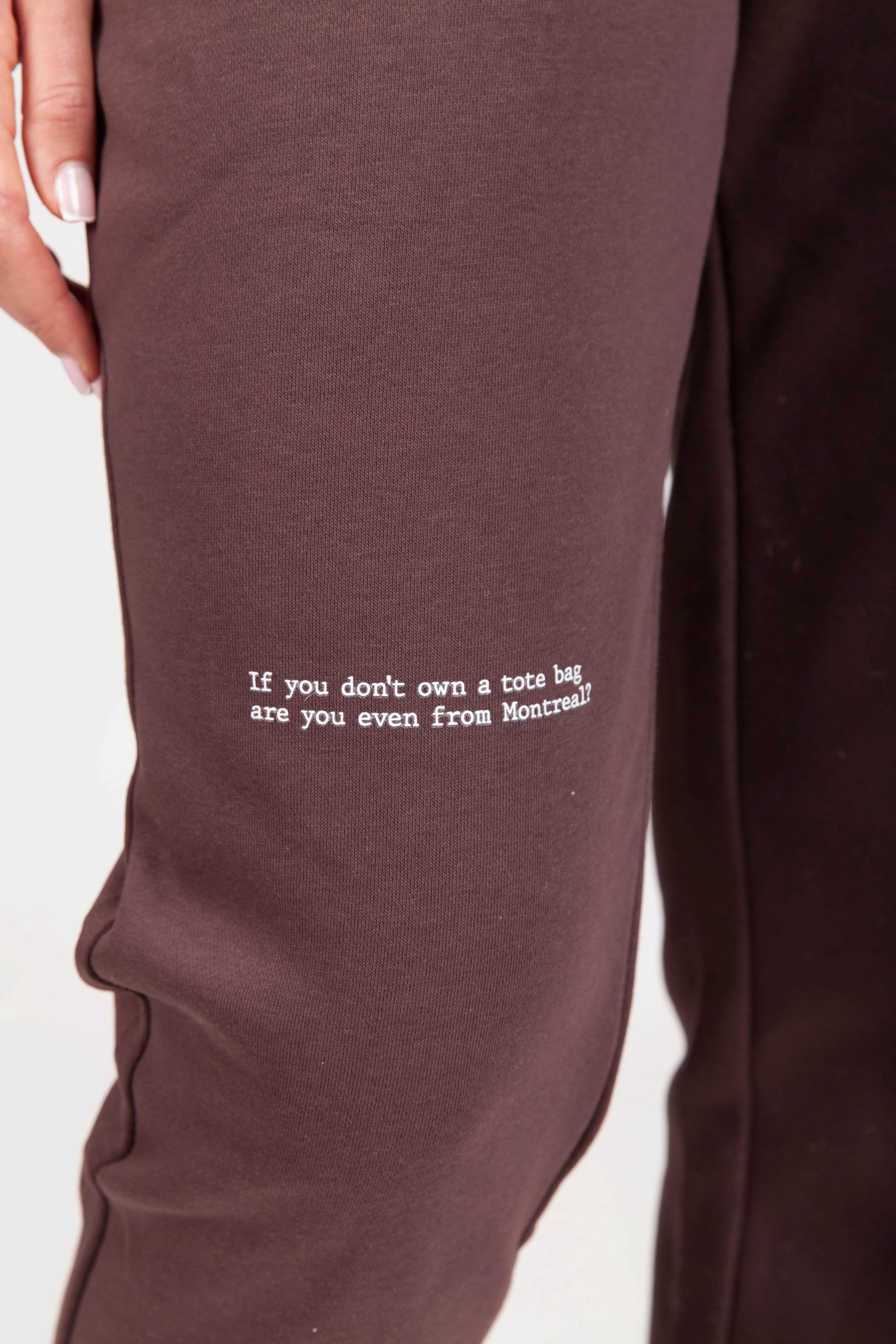 Women's "ARE YOU EVEN FROM MONTREAL" Joggers in Espresso sold by Lazypants product image thumbnail 2