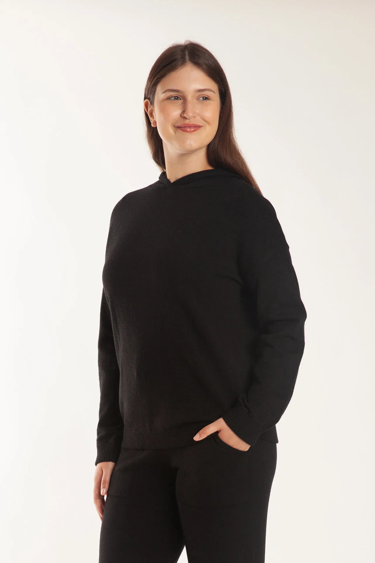 Sweater Knit Hoodie in Black sold by Lazypants