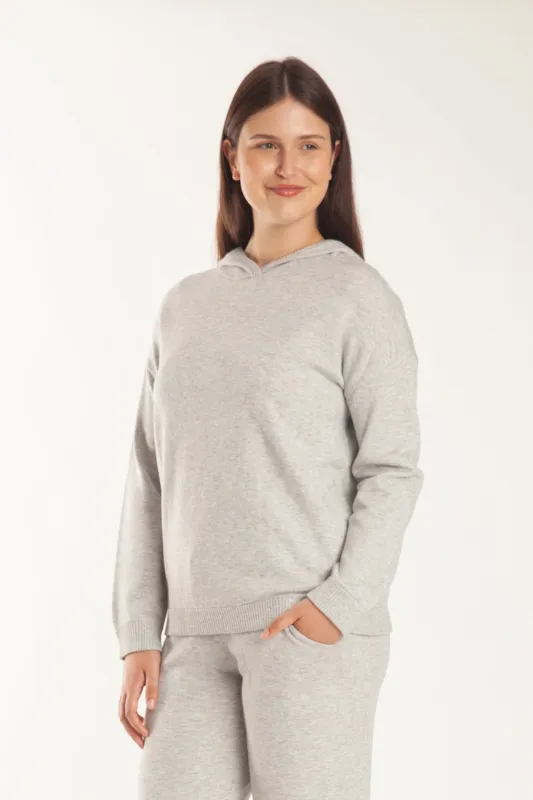 Sweater Knit Hoodie in Light Heather Grey made by Lazypants