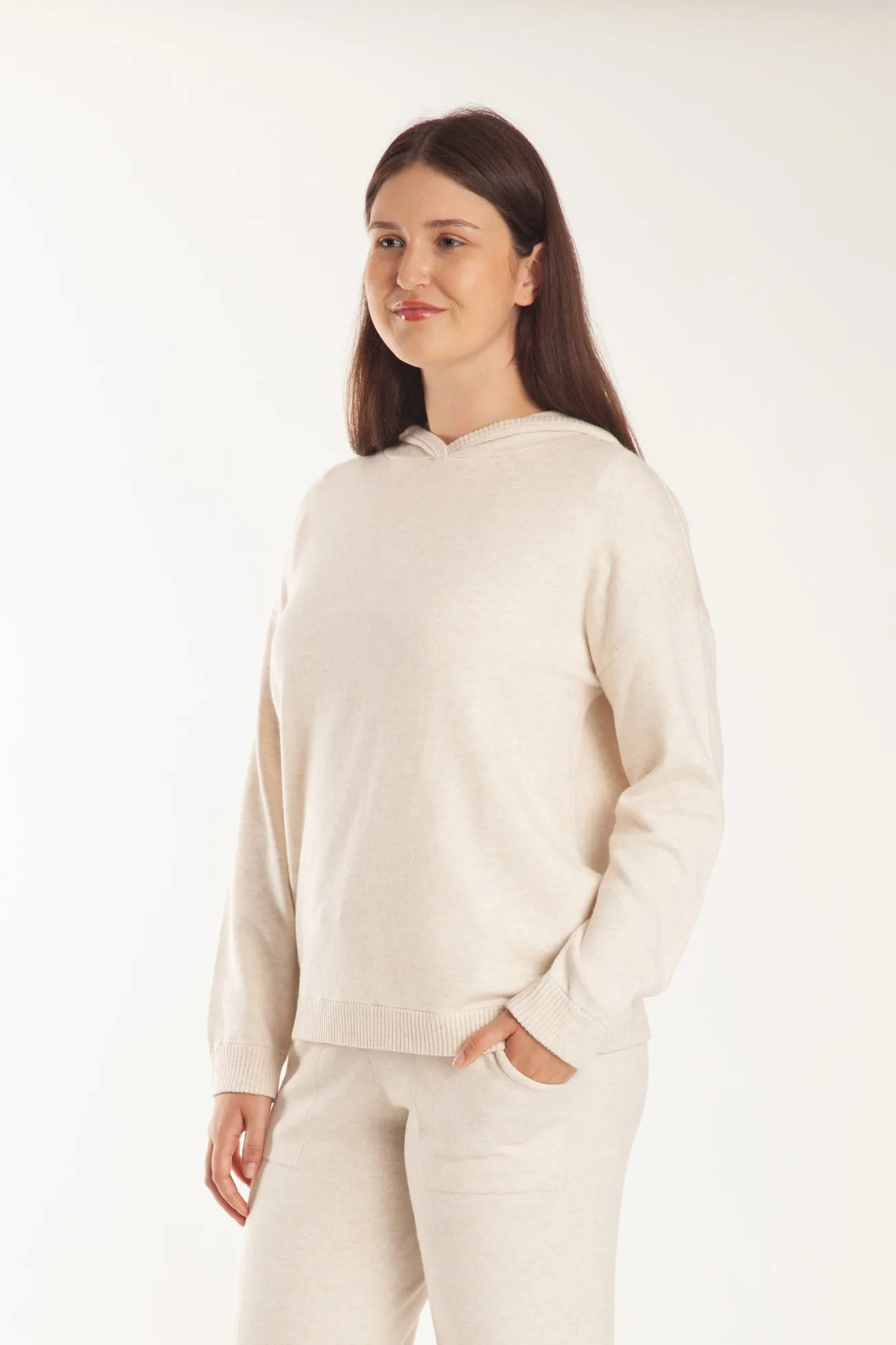 Sweater Knit Hoodie in Heather Beige sold by Lazypants