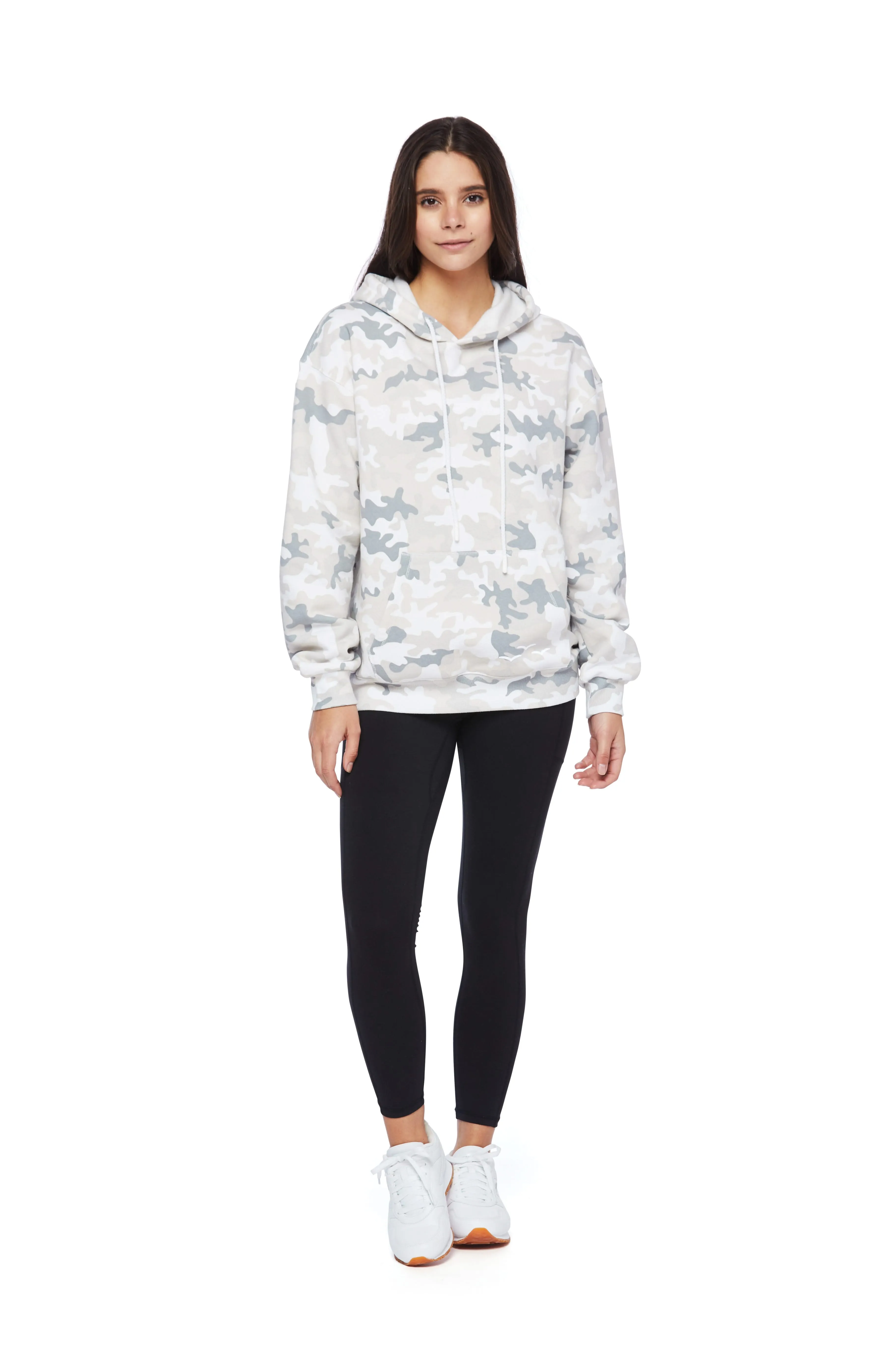 Fleece Oversized Hoodie in White Camo sold by Lazypants