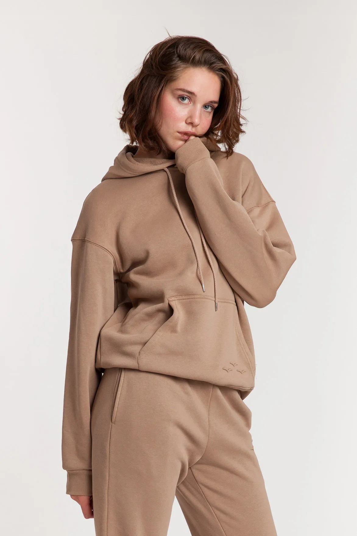 Fleece Oversized Hoodie in Camel sold by Lazypants