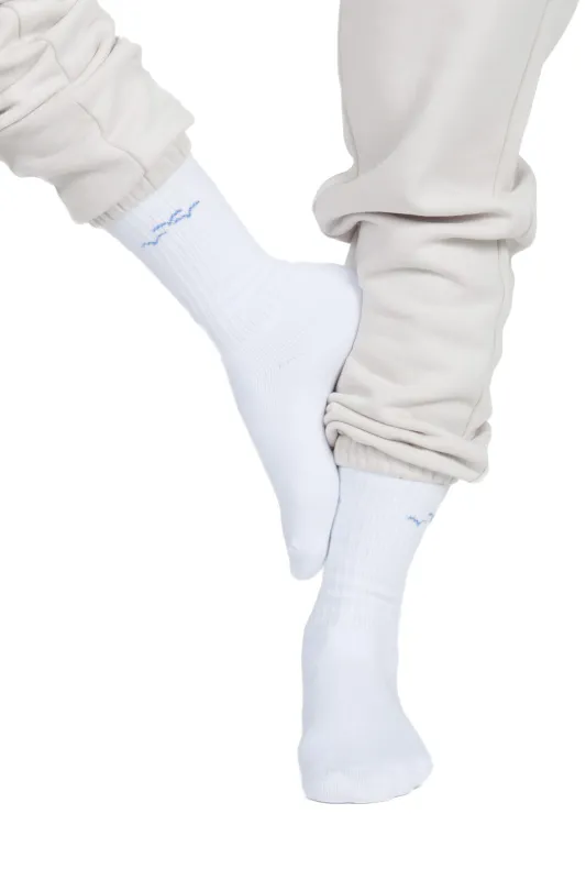 Rib Crew Socks with Sky Blue Logo made by Lazypants