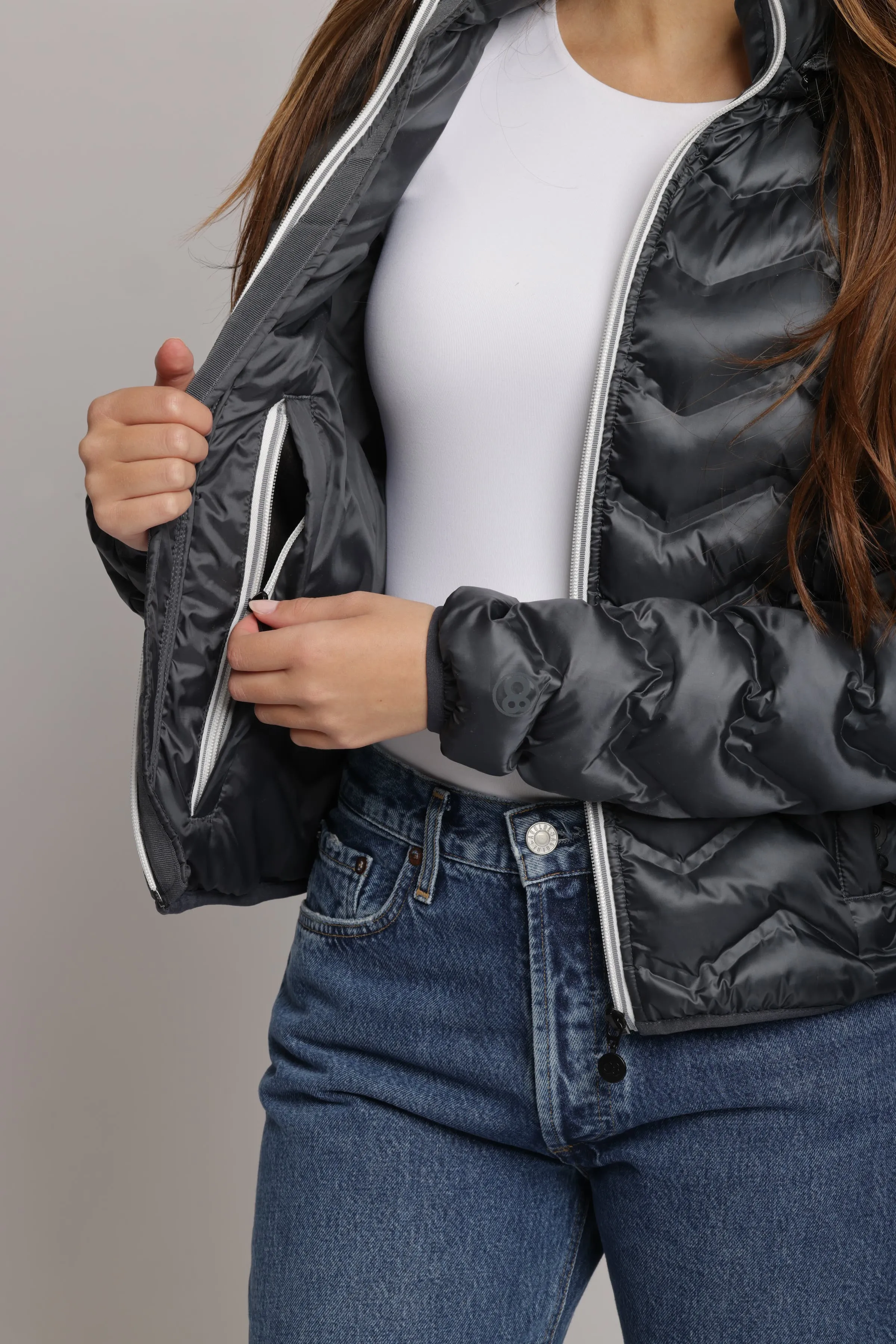 Women's packable puffer jacket in anthracite sold by Lazypants product image thumbnail 4