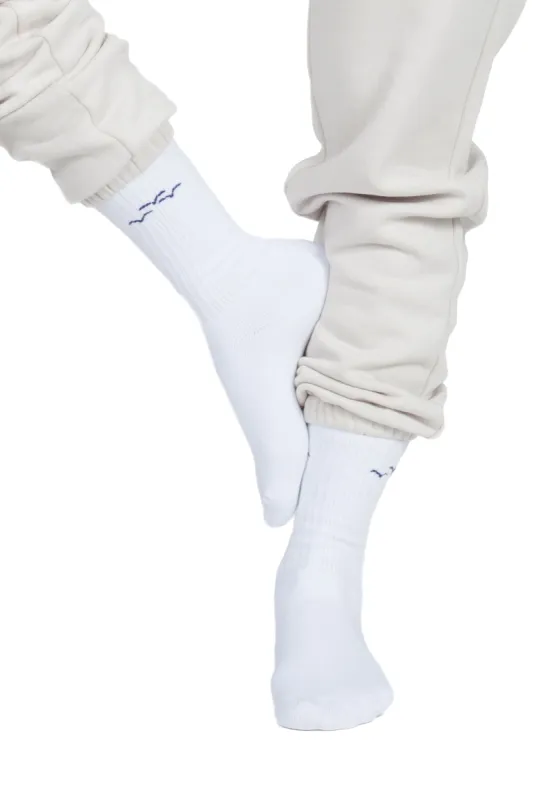 Lazy rib crew sock with jacquard in navy sold by Lazypants