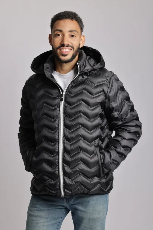 Men's packable puffer jacket in black sold by Lazypants