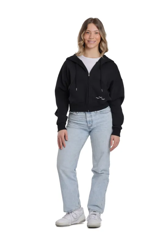 Justine oversized zip hoodie in black sold by Lazypants