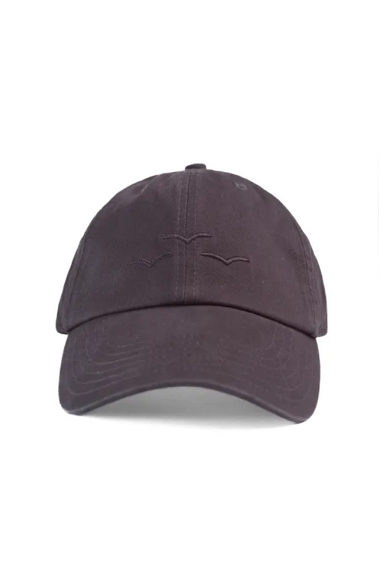 Washed cotton twill dad’s baseball cap in charcoal sold by Lazypants