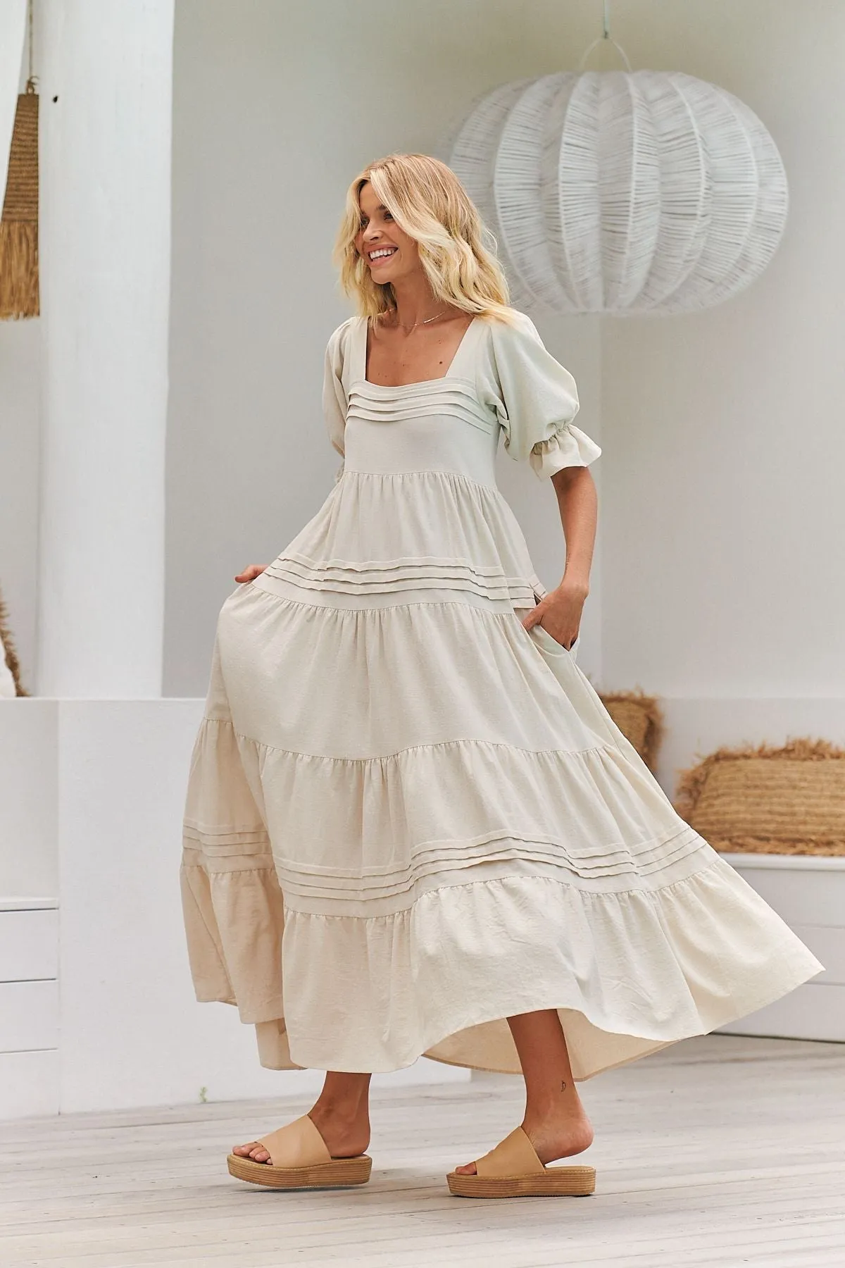 Natural Oatley print Gesele Maxi Dress sold by Lilac and Mila product image thumbnail 4