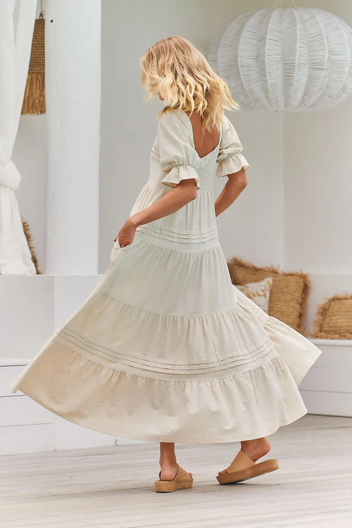 Natural Oatley print Gesele Maxi Dress sold by Lilac and Mila product image thumbnail 3