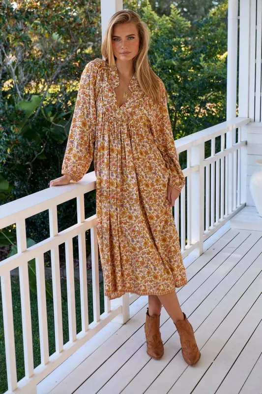 Solara Print Boheme Long Sleeve Midi sold by Lilac and Mila