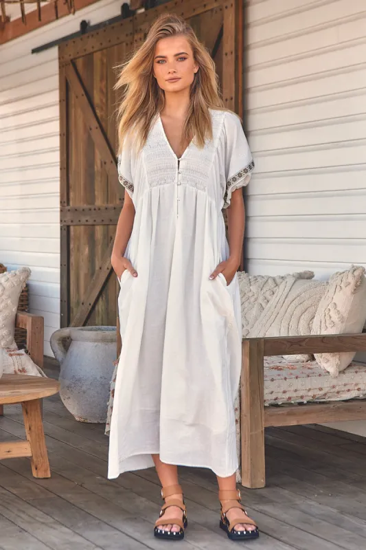 White Ellie Midi Dress sold by Lilac and Mila
