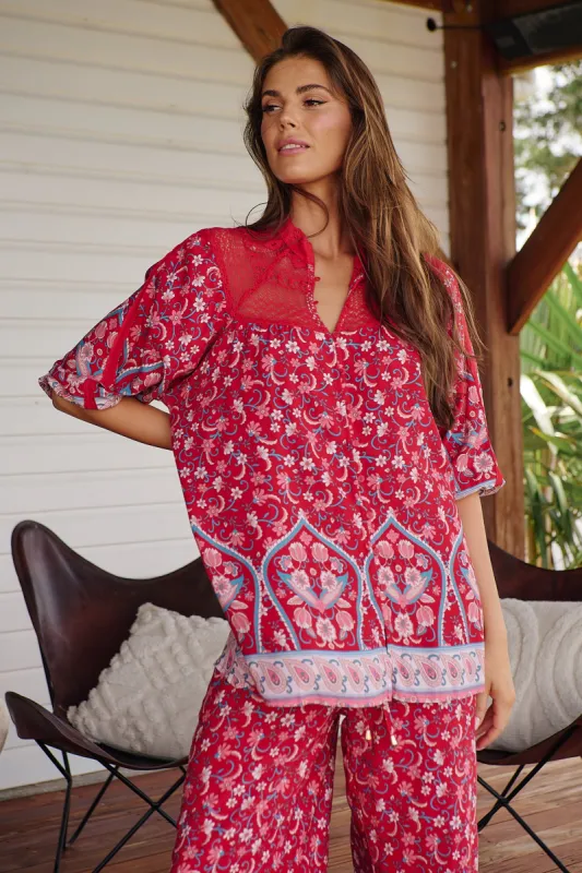 Ruby Rouge Print Florence Blouse sold by Lilac and Mila