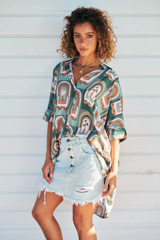 Emerald Arches Print River Shirt sold by Lilac and Mila