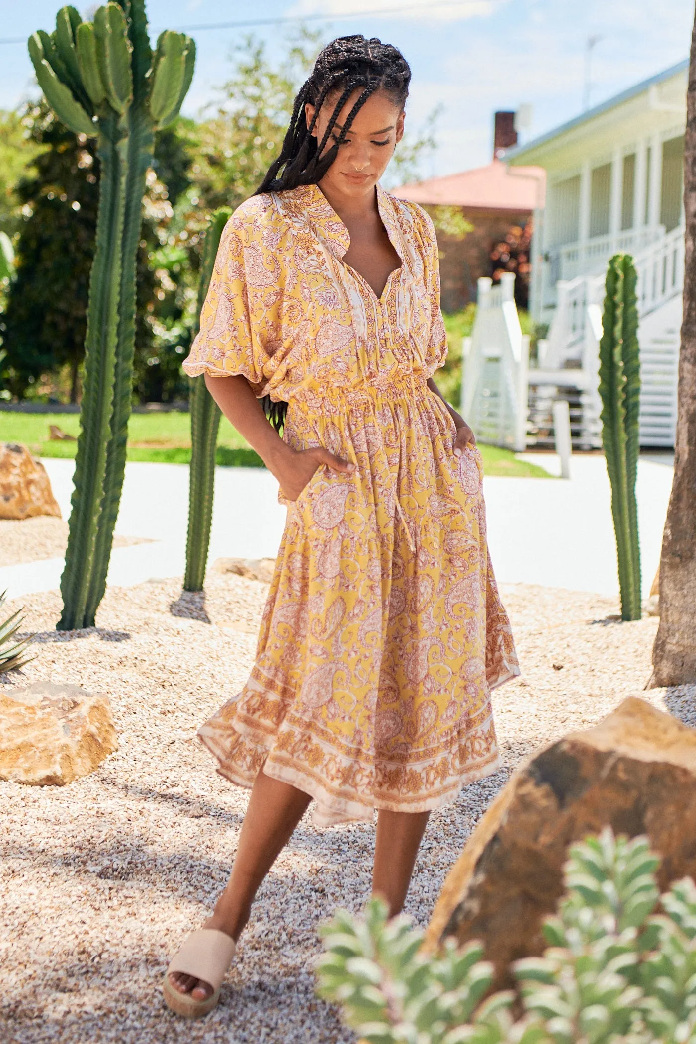 Elodie Print Jasmine Midi Dress sold by Lilac and Mila