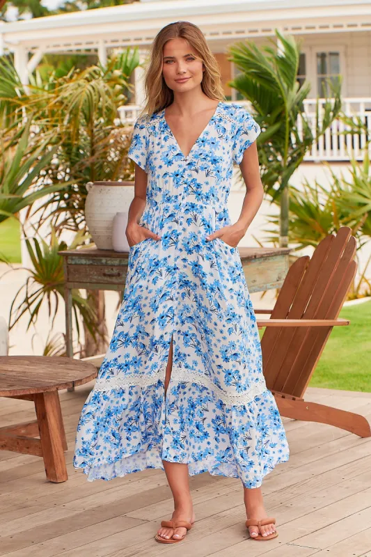Blue Prairie Print Carmen Maxi sold by Lilac and Mila