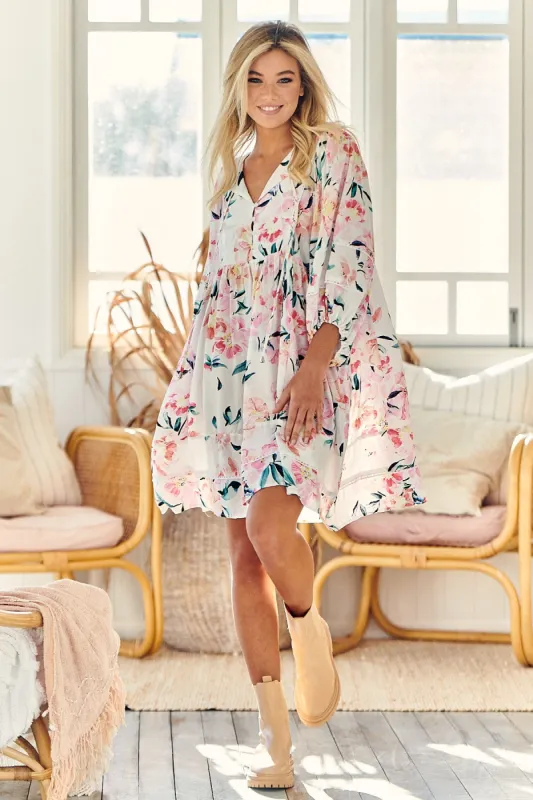 Peony Princess Print Adela Mini Dress sold by Lilac and Mila