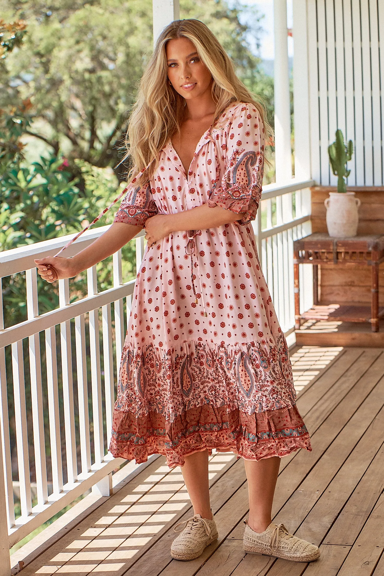 Rose Quartz Print Olly Midi Dress sold by Lilac and Mila product image thumbnail 5