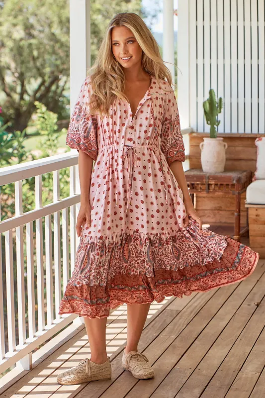 Rose Quartz Print Olly Midi Dress sold by Lilac and Mila