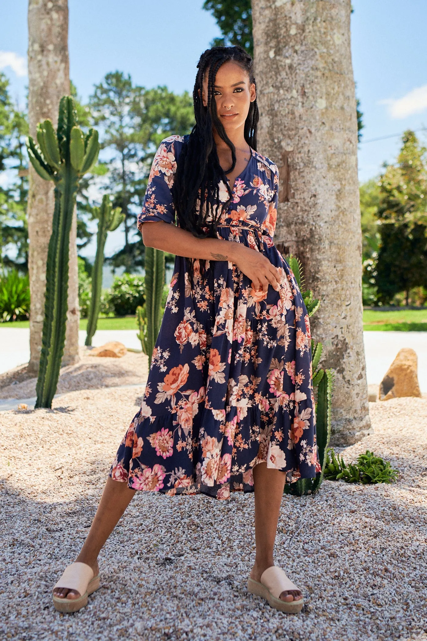 Winter Rose Navy Print Eve Midi Dress sold by Lilac and Mila product image thumbnail 3