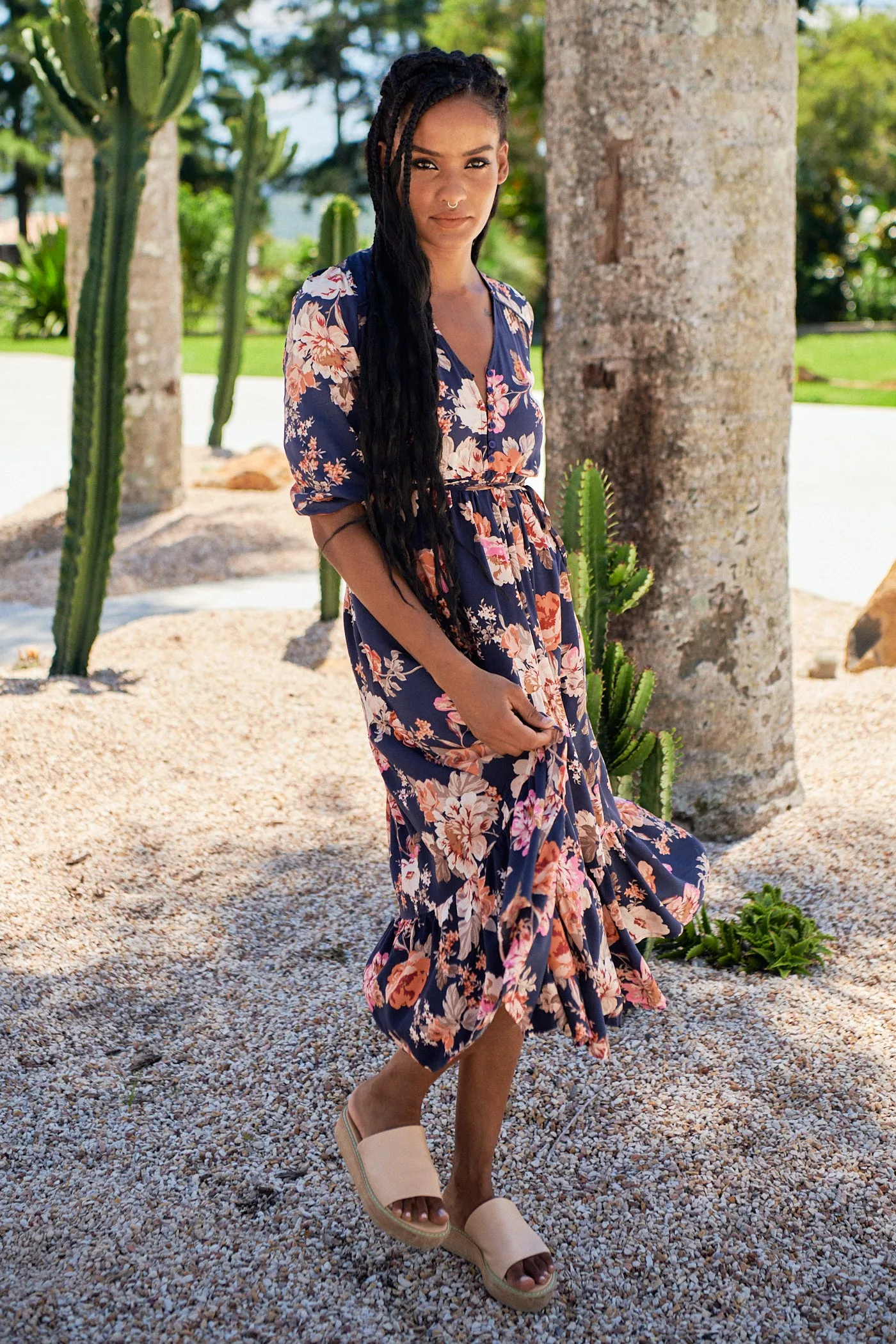 Winter Rose Navy Print Eve Midi Dress sold by Lilac and Mila product image thumbnail 2