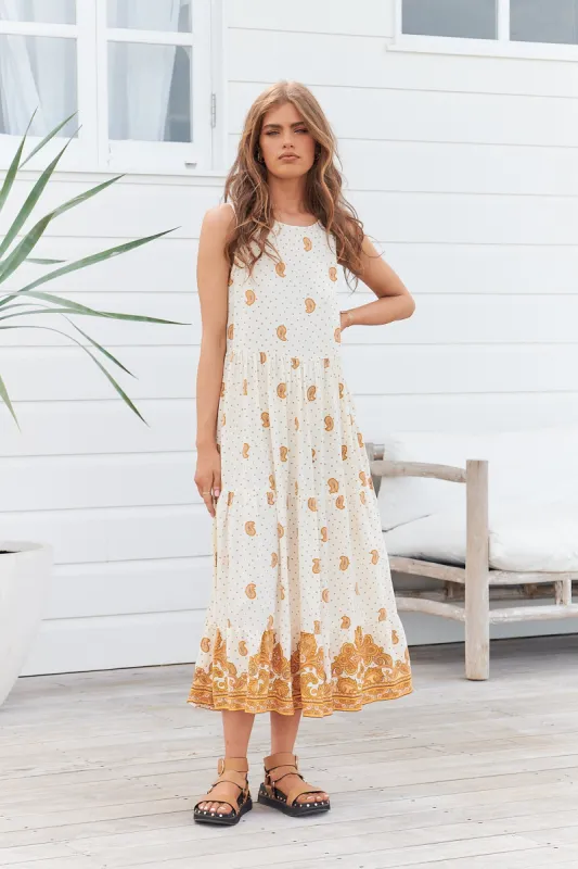 Sundown Print Ria Midi Dress sold by Lilac and Mila