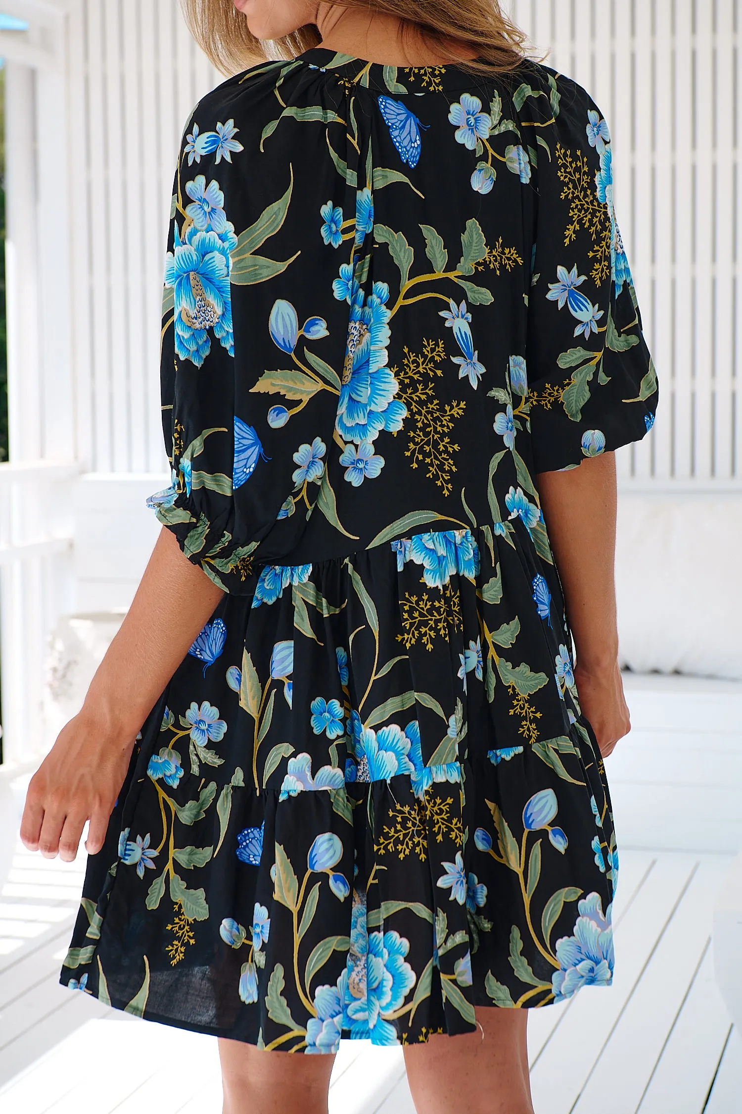 Midnight Sapphire Print Petal Mini Dress sold by Lilac and Mila product image thumbnail 4