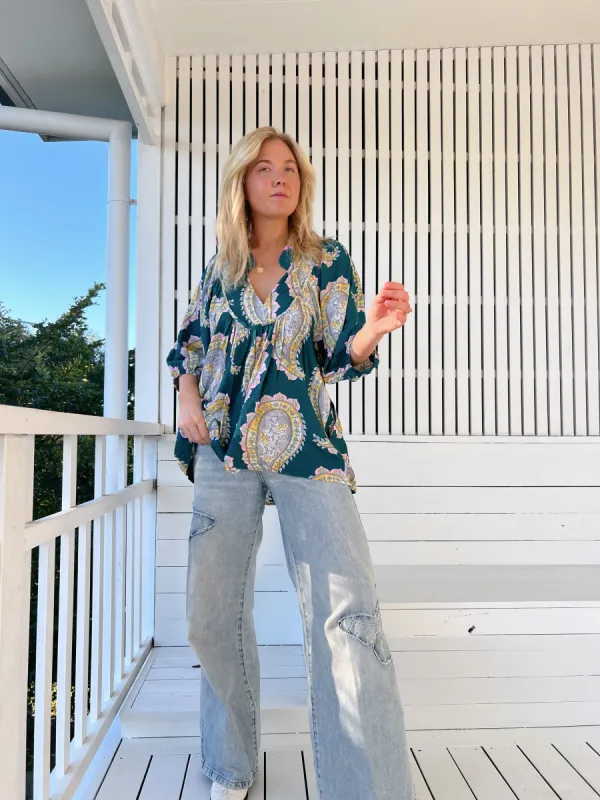 Mahala Print Boheme Blouse sold by Lilac and Mila