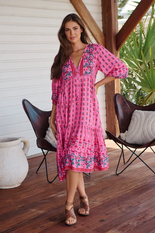 Raspberry Romance Print Monday Midi Dress sold by Lilac and Mila