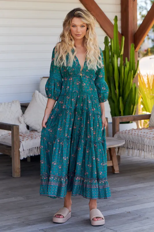 Evergreen Print Tae Maxi Dress sold by Lilac and Mila