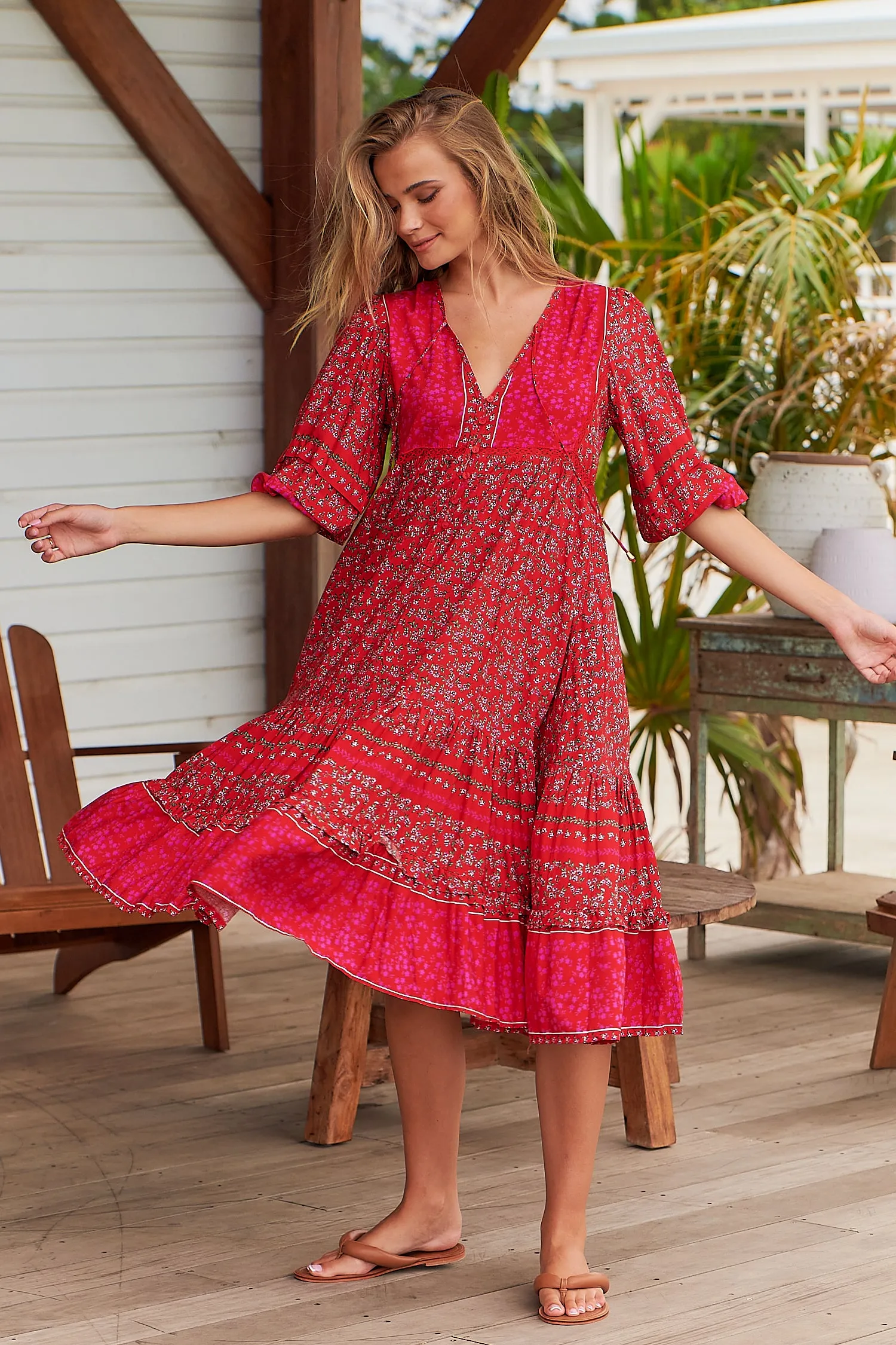 Cherry Bomb Print Monday Midi Dress sold by Lilac and Mila