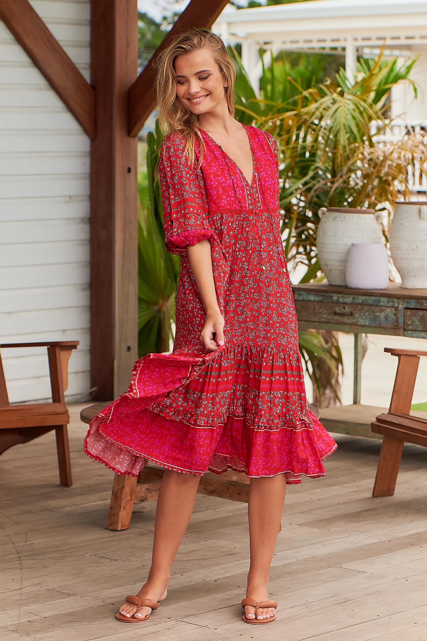 Cherry Bomb Print Monday Midi Dress sold by Lilac and Mila product image thumbnail 5