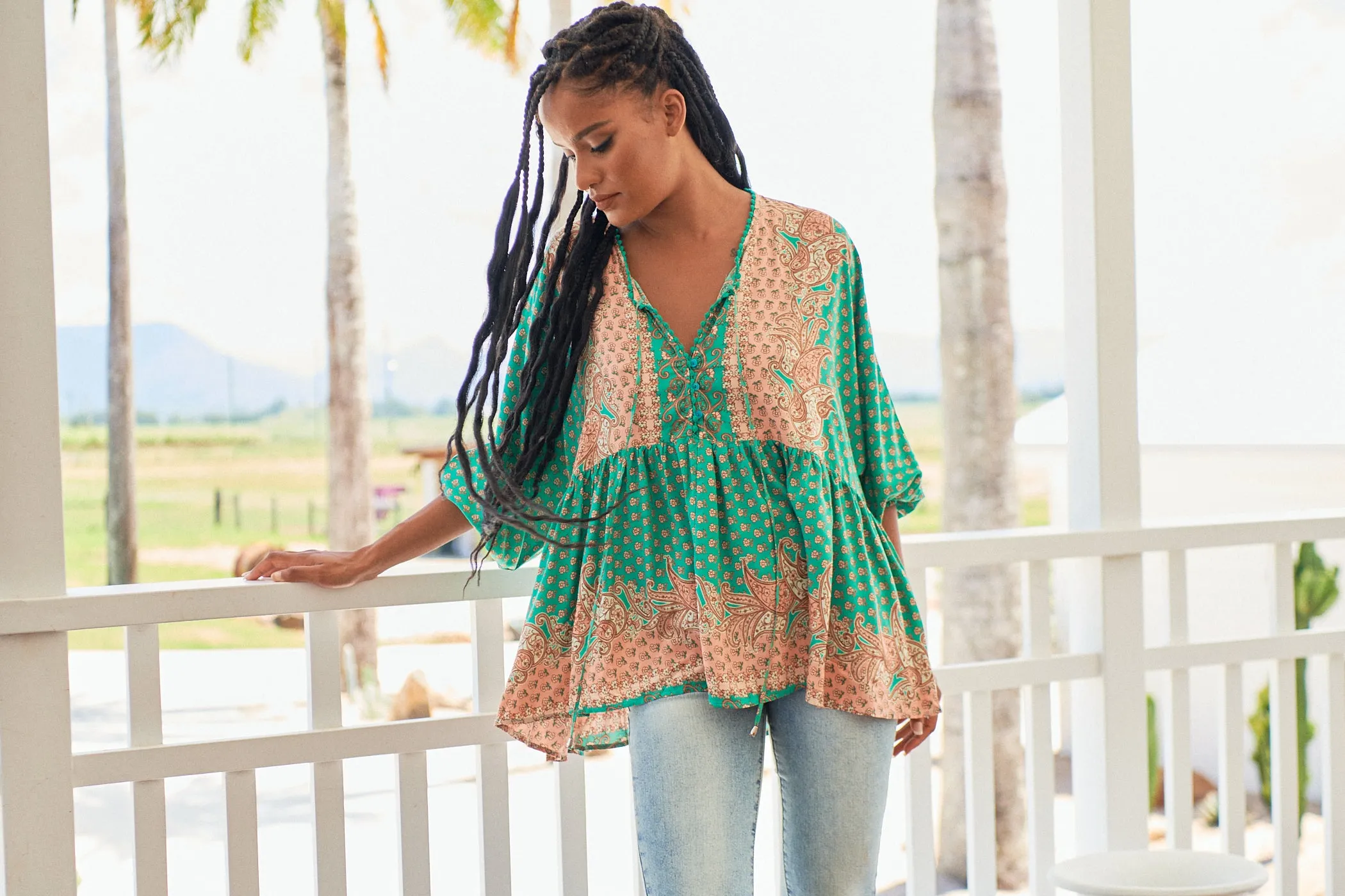 Jade Print Chloe Top sold by Lilac and Mila product image thumbnail 5